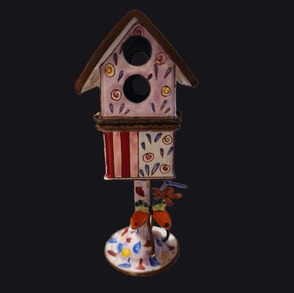 1999 KELVIN CHEN Enamel Hand Painted Hinged Bird House Trinket Box #548 - Picture 4 of 8